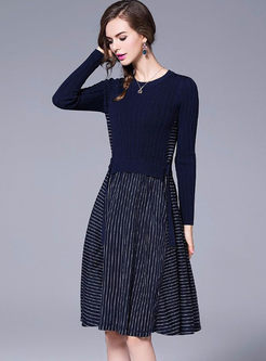 Striped Stitching Knitted Long Sleeve Two-piece Outfits