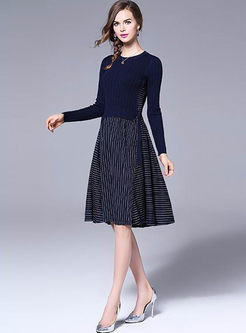 Striped Stitching Knitted Long Sleeve Two-piece Outfits