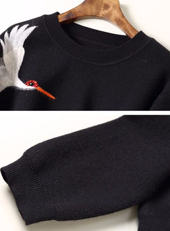 Black O-neck Long Sleeve Knitted Sweater