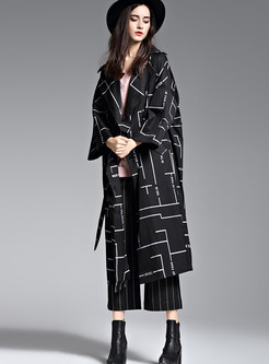 Stylish Belted Turn Down Collar Trench Coat