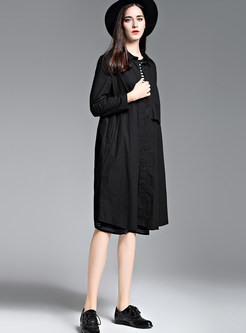 Casual Black Straight Trench Coat