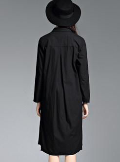 Casual Black Straight Trench Coat