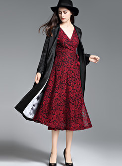 Casual Black Notched Trench Coat
