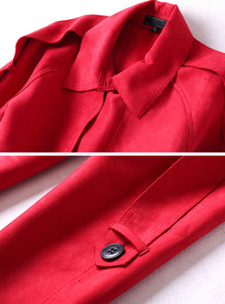 Street Red Ruffled Trench Coat