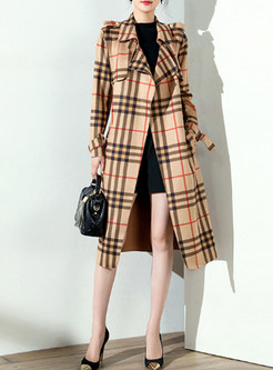 Brief Checked Turn Down Collar Trench Coat