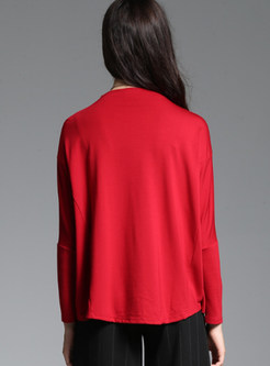 Red Brief Loose Long Sleeve T-shirt