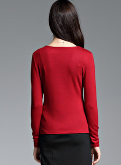 Red Stylish V-neck Asymmetric T-shirt