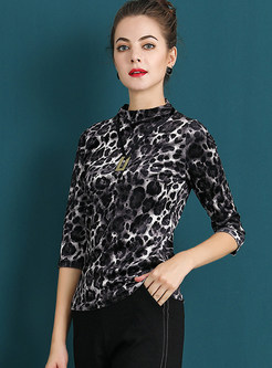 Fashion Leopard-print Three Quarters Sleeve T-shirt