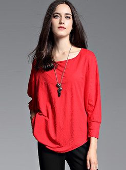 Red Casual O-neck Pullover T-shirt