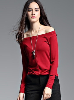 Red Casual Slash Neck T-shirt