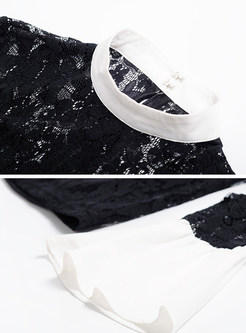 Sexy Lace Patch Stand Collar T-shirt