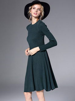 Brief O-neck Long Sleeve Slim Knitted Dress