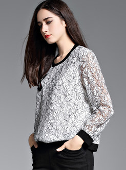 Fashion Lace Hollow Out O-neck Hoodie
