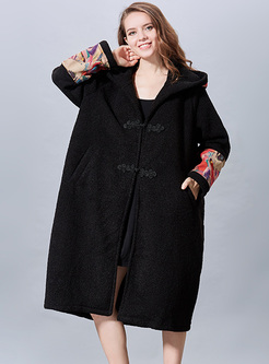 Loose Embroidery Hooded Thicken Coat