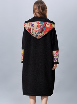 Loose Embroidery Hooded Thicken Coat