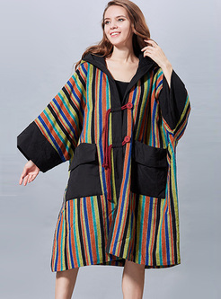Ethnic Multicolor Striped Oversized Coat