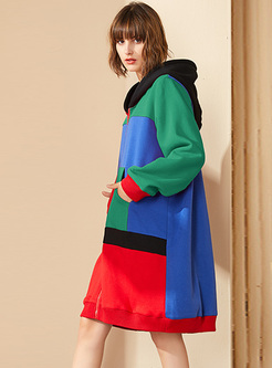 Casual Color-blocked Hooded Coat