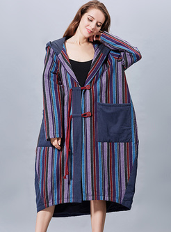 Chic Vertical Striped Hooded Coat