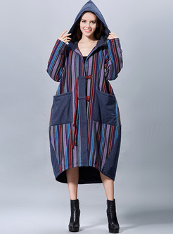 Chic Vertical Striped Hooded Coat
