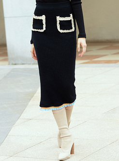 Chic Falbala Color-blocked Knitted Skirt