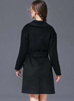 Black Street Belt Asymmetric Woolen Coat