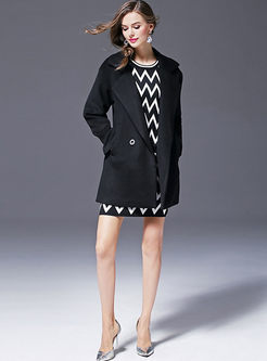 Black Street Belt Asymmetric Woolen Coat