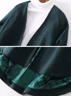 Chic Asymmetric Hem V-neck Loose Woolen Coat