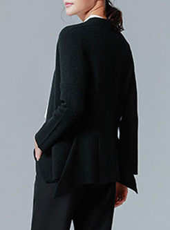 Work V-neck Asymmetric Hem Wool Coat