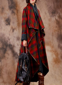 Stylish Asymmetric Plaid Long Sleeve Woolen Coat