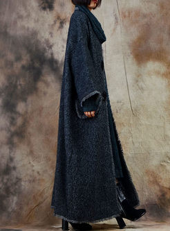 Brief Batwing Sleeve Loose Woolen Coat