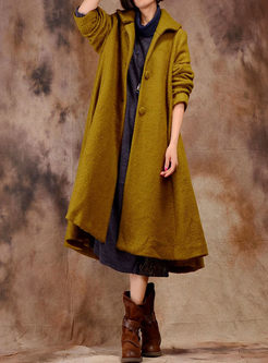 Stylish Turn Down Collar Thick Woolen Coat