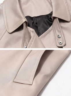 Fashionable Belt Turn Down Collar Trench Coat