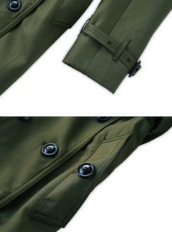 Green Slim Notched Neck Belt Trench Coat