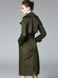 Army Green Notched Neck Belt Trench Coat