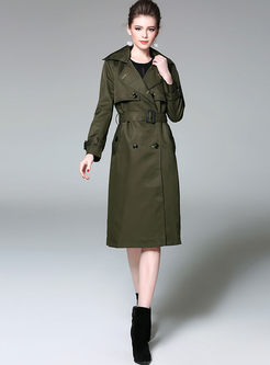 Army Green Notched Neck Belt Trench Coat