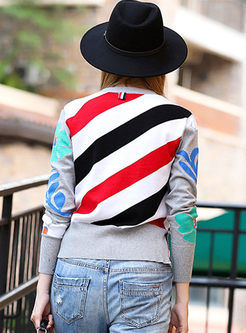 Hit Color Striped Splicing V-neck Knitted Coat
