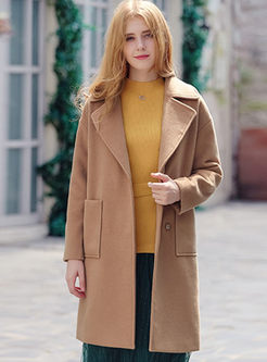 Brief Turn Collar Long Sleeve Woolen Coat