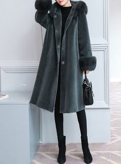 Elegant Fur Collar Loose Long Sleeve Coat