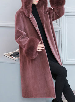Elegant Fur Collar Loose Long Sleeve Coat