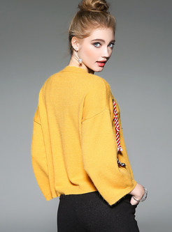 Yellow Stylish O-neck Loose Sweater