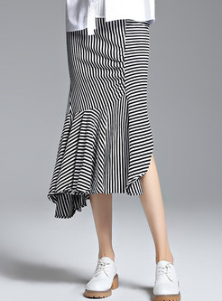 Stylish Striped Mermaid Asymmetric Skirt