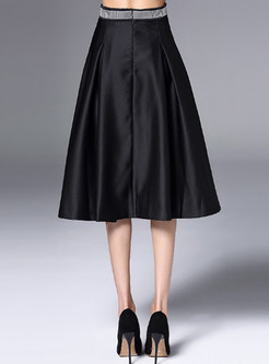 Elegant Mid-rise A-line Black Skirt