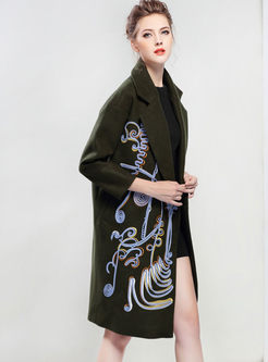Ethnic Three Quarters Sleeve Embroidery Woolen Coat