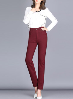 Wine Red High Waisted Straight Pants