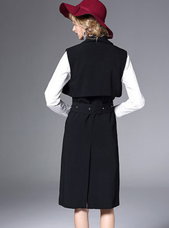 Black Single-breasted Belted Notched Vest