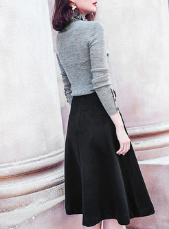 Brief High Neck Slim Sweater & Knee-length A-line Skirt