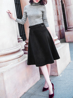 Brief High Neck Slim Sweater & Knee-length A-line Skirt