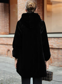 Black Loose Hooded Long Sleeve Coat