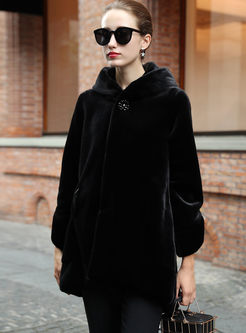 Black Loose Hooded Long Sleeve Coat