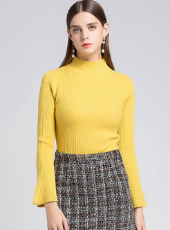 Stylish Stand Collar Flare Sleeve Sweater